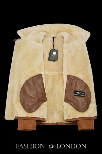 Mens Sheepskin Fur Jacket Whisky/Beige Fur 100% Real Shearling Aviator Pilot RAF - Picture 4 of 6