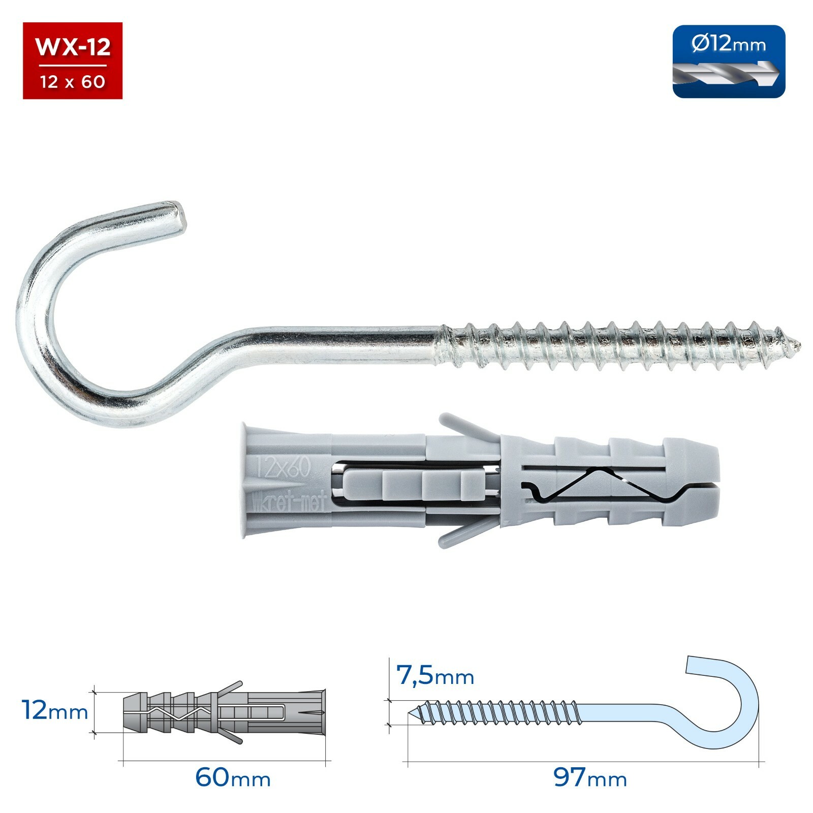 Schraubhaken mit Dübel Nylon Deckenhaken Hakenschraube Stahl verzinkt