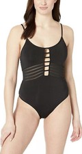 NWT JETS SWIMWEAR AUSTRALIA Black Parallels Plunge One-Piece Women  s Size 8