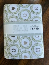 NEW (1) Yard Pre-Cut Emma & Mila Love Wreath in White 100% Cotton Fabric. 