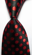 New Classic Polka Dot Black Red JACQUARD WOVEN 100% Silk Men's Tie Necktie