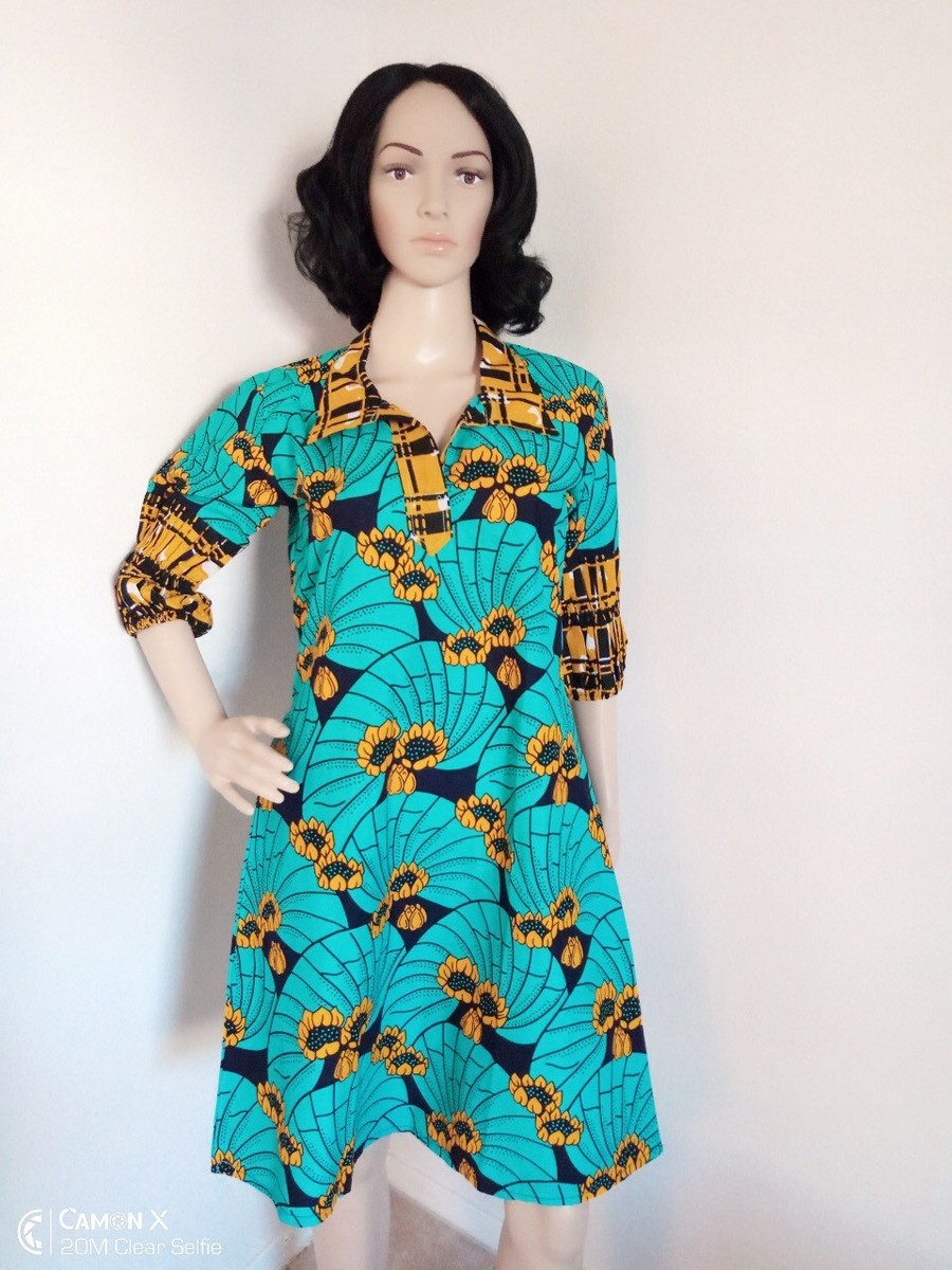 ankara shirt dresses for ladies Green Brown Plus Size African Ankara Print Long A Line Shirt Dress