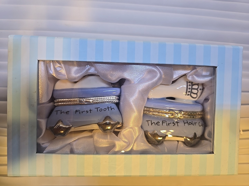 MUDPIE Baby Boy First Tooth First Haircut Prince Keepsake Box Set New in Box
