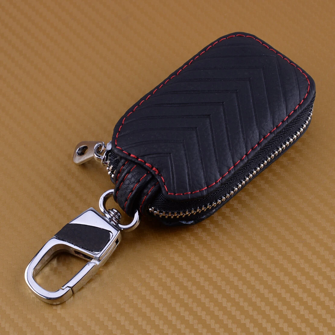 Genuine Leather Car Key Holder Zipper Keychain