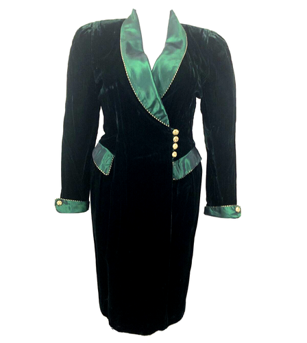 Vintage Emerald Iridescent Taffeta Velvet Holiday Party Cocktail Dress Gold 12