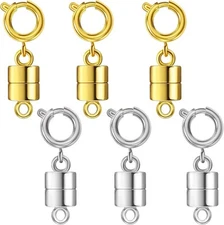 6 Pack Magnetic Necklace Clasps and Closures, 18K Gold and Silver Plated Jewelry