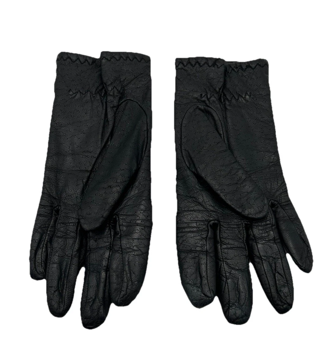 Women’s Black Drving Gloves Large, Lined Faux Leather, Vintage