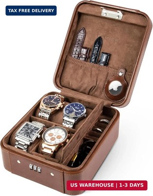 KAMIER Watch Case with Combination Lock - 4 Watch Storage and Jewelry Organizer