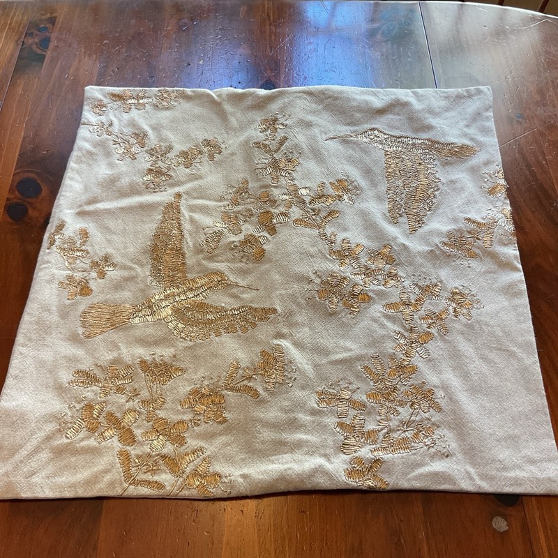 Pottery Barn Pillow Cover 20x20 Hummingbird Flower Gold