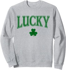 Lucky St Patrick's Day Green Clover Shamrock Unisex Crewneck Sweatshirt