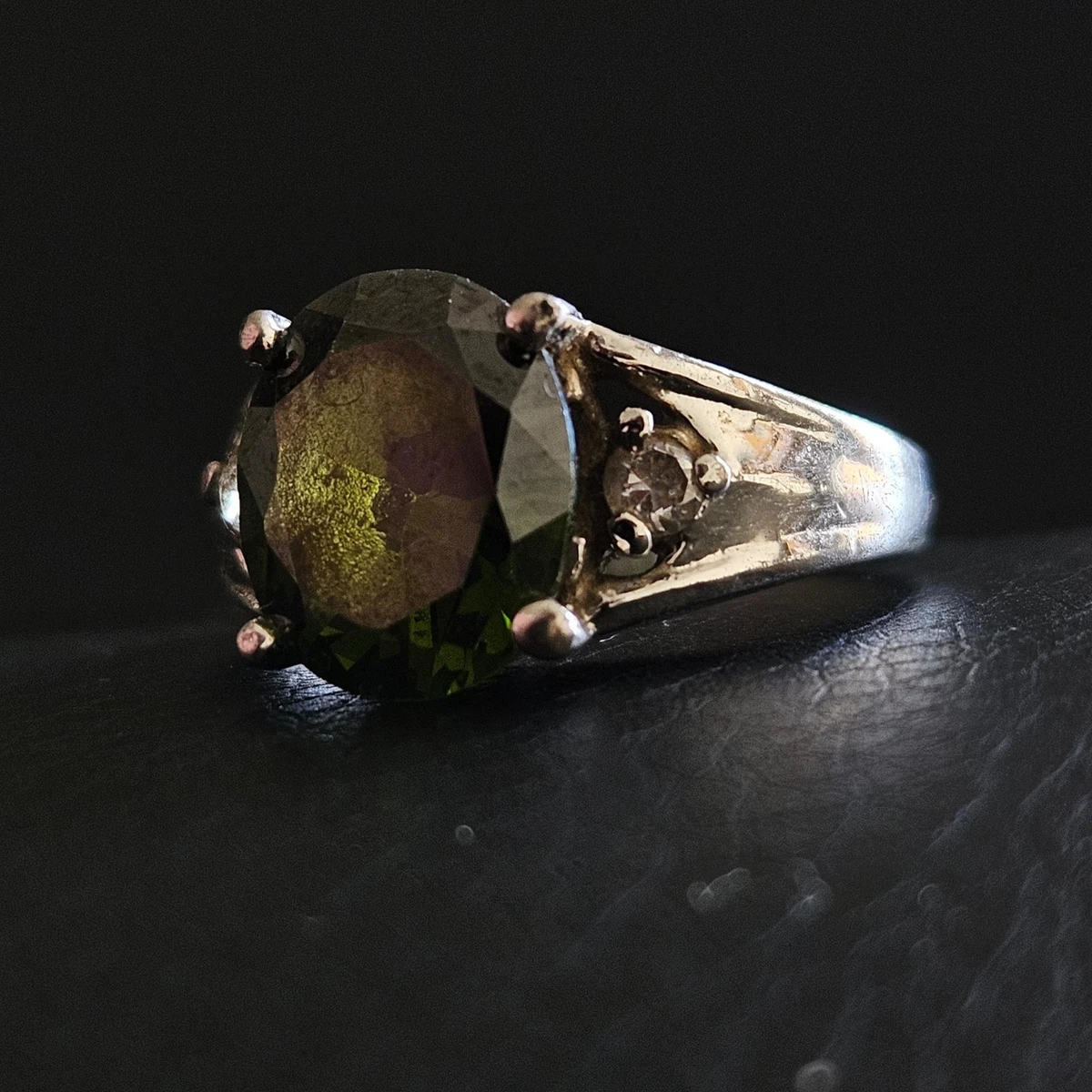 Bague Ancienne Argent 800 - Pierre Verte - Tour De Doigt 1.7 Cm - Occasion