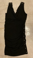 Women's Sleeveless Cocktail Black Dress With Rouching And Gold Buttons Lg