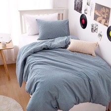 Striped Cotton Duvet Cover Set, 100 Washed Cotton Textured Percale Bedding