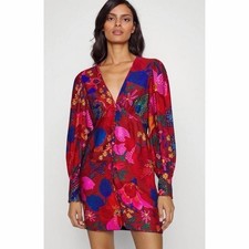FARM RIO XL Multicolor Floral V-Neck Button Front Balloon Sleeve Dress 301790