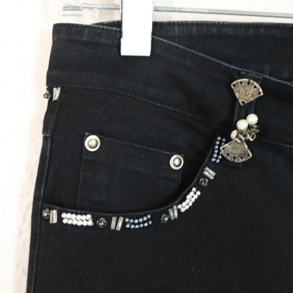 Vtg Style NY Boho Jeans Pants Women 6 Black 5 Pocket Denim Beads Embroider - Image 3 of 4