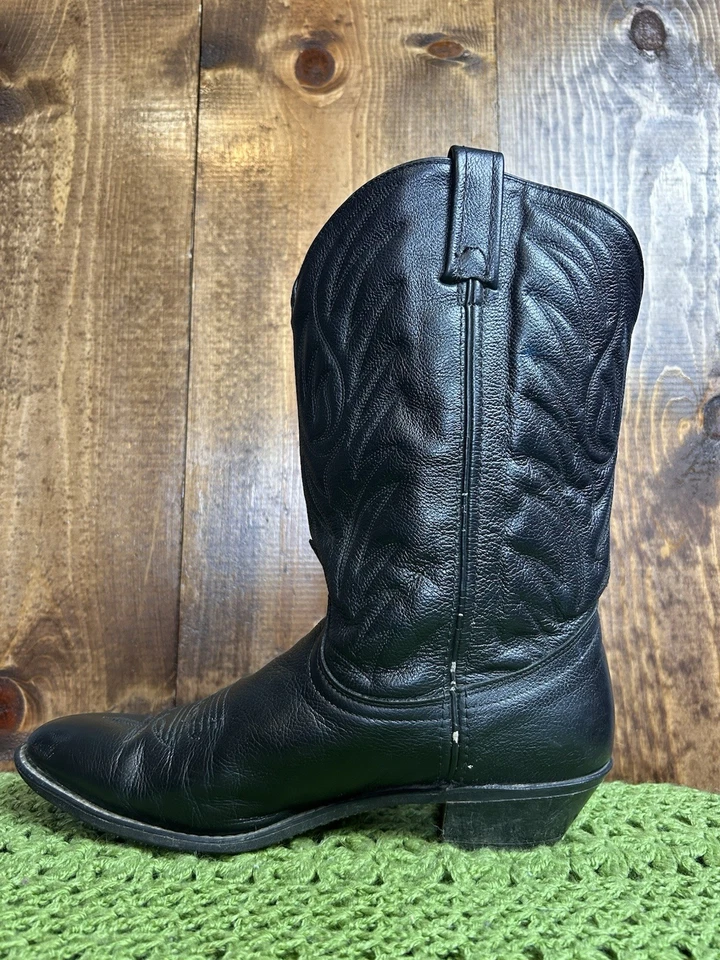 Botas vaqueras de cuero vintage a media pantorrilla para mujer 10 vaqueras occidentales negras hechas en EE. UU. Foto 4 de 4