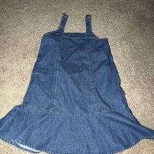 Uniqlo Girls Size 7 Blue Solid Denim Overall Dress Square Neck Straps Knee