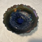 Fenton Carnival Glass Bowl Acorn Pattern Ruffled Edge Green Iridescent Vintage