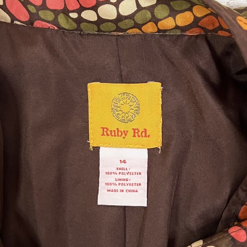 Ruby Rd Size 14 Lightweight Quilted Brown Orange Print Button Lined Jacket - Picture 4 of 8