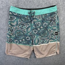 O'Neill Hyperfreak Board Shorts Mens 30 Green Mosaic Pattern Surf Swim Trunks