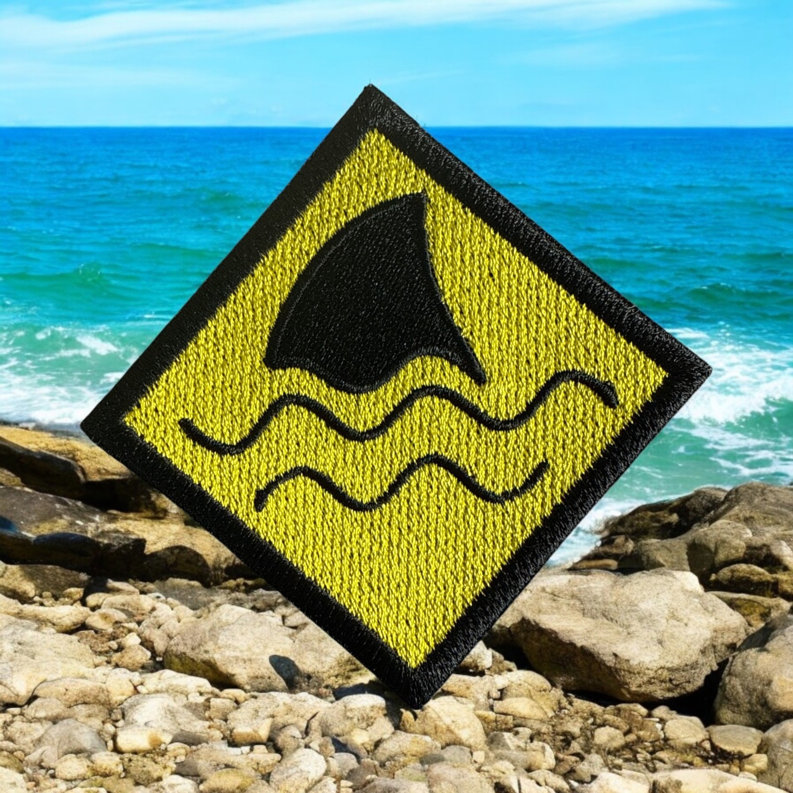 Shark Crossing Embroidery Patch 3.57" X 3.57"