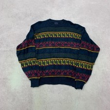Vintage Knitted Jumper abstract patterned grandad knit sweater Men's L