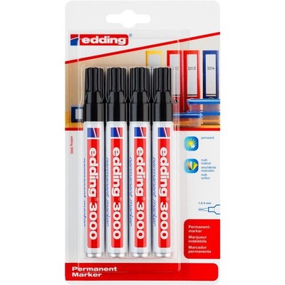 edding 3000 Permanentmarker Rundspitze 1,5-3 mm 4er Set Schwarz nachfüllbar