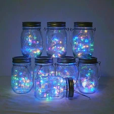 Miaro 8 Pack Mason Jar Lights 20 LED Solar Colorful Fairy String Lights Lids