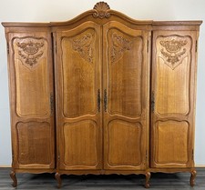 Wardrobe Vintage French Louis XVI Style Oak Four Door Carved Armoire LOT 4823