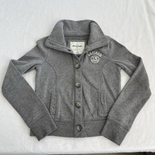Abercrombie  Fitch Kids Cardigan Sweatshirt Youth Medium Gray Button Preppy