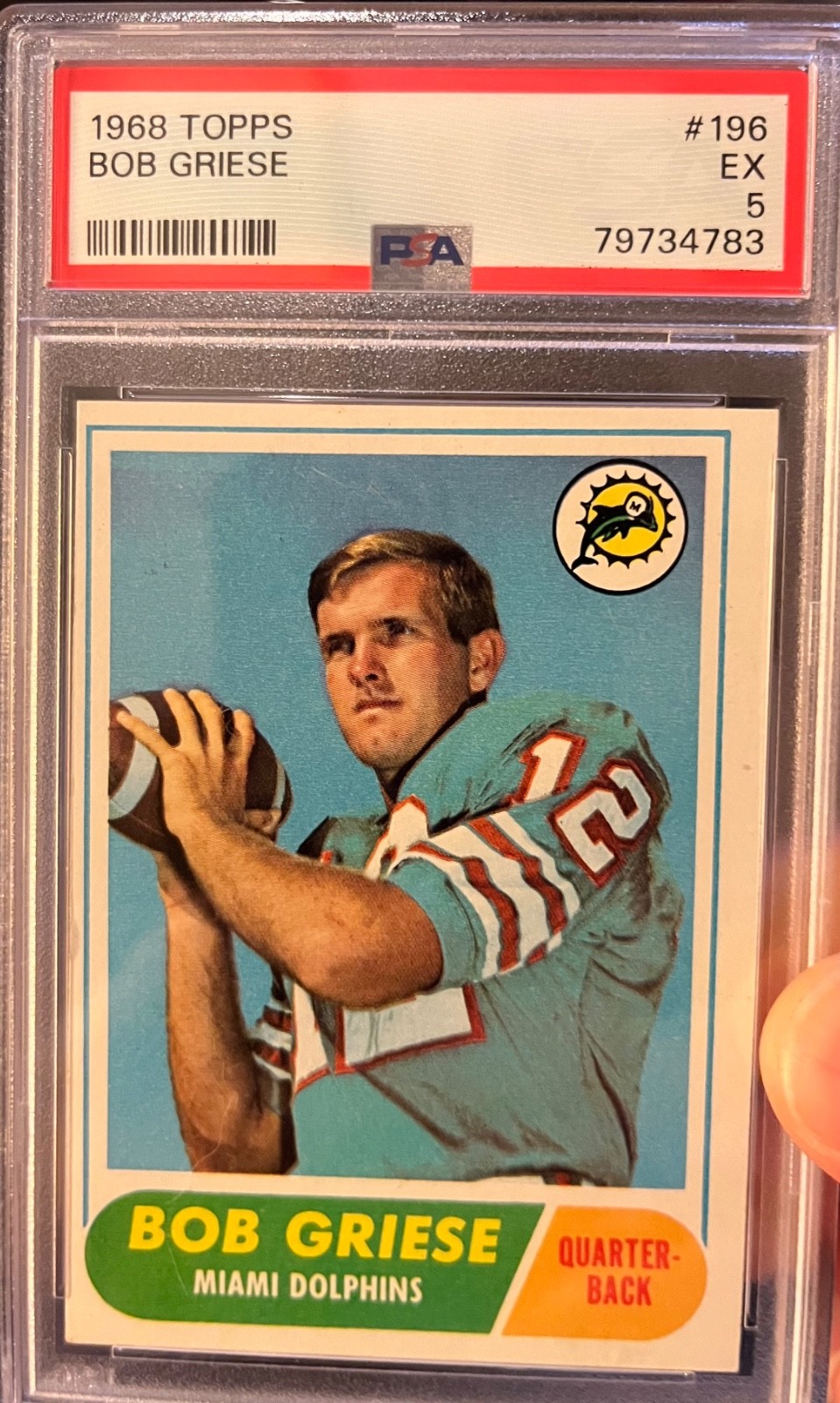 1968 Topps #196 - Bob Griese ROOKIE - Miami Dolphins -- PSA 5 EX -- Nice!