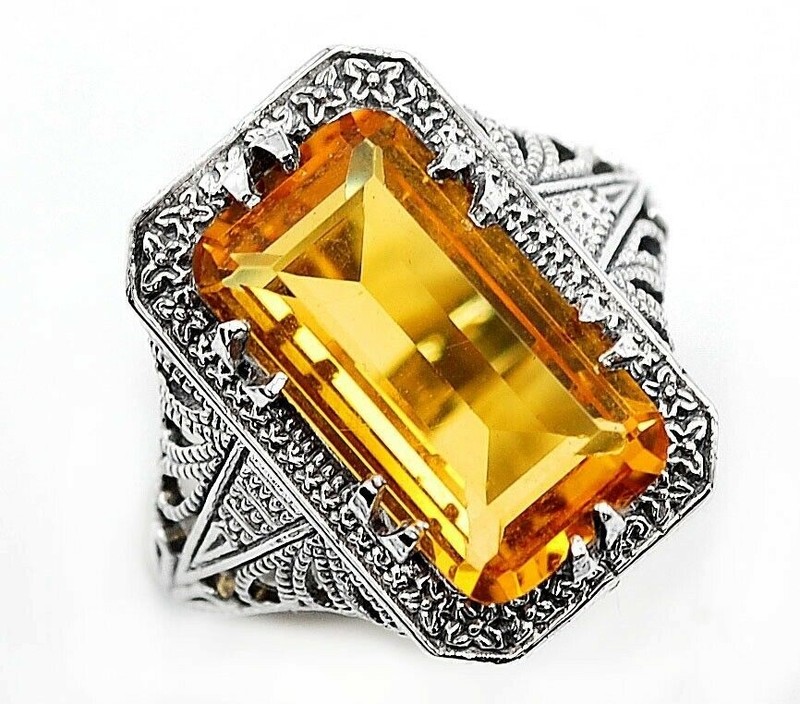 10CT  Citrine 925 Sterling Silver Victorian Style Ring Jewelry Sz 9 