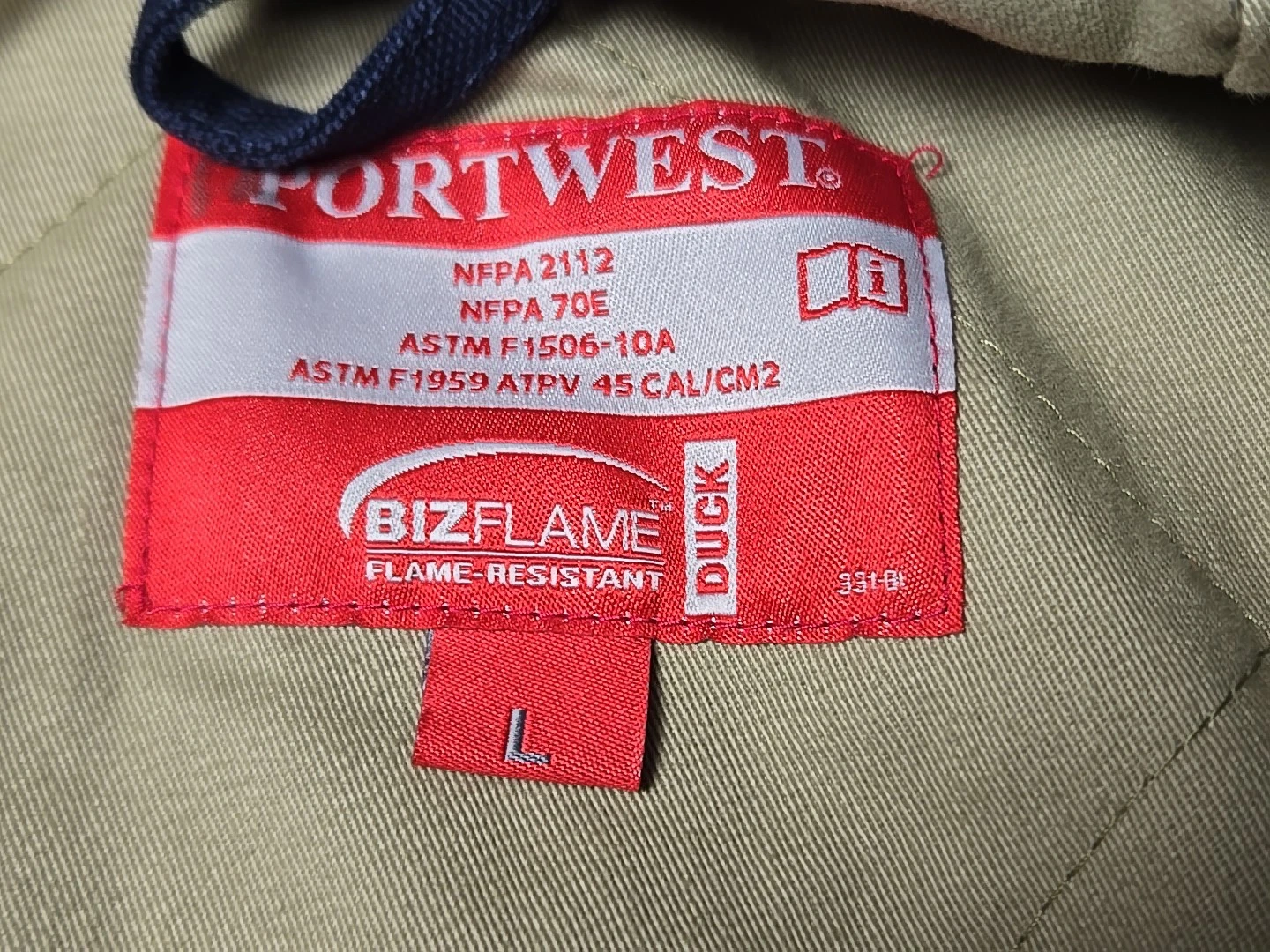 Portwest Bizflame L Jacket NFPA2112 ARC 4 Fire Resistant Hoodie Duck Cotton BL - product detail image 15