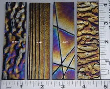 4 PIECES 1" x 4" IRIDIZED TEXTURED BLACK BULLSEYE 3mm THICK GLASS 90 COE