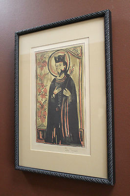 Vintage Early Santa Fe Artist Louis Ewing ''San Ignacio'' Silkscreen Portrait