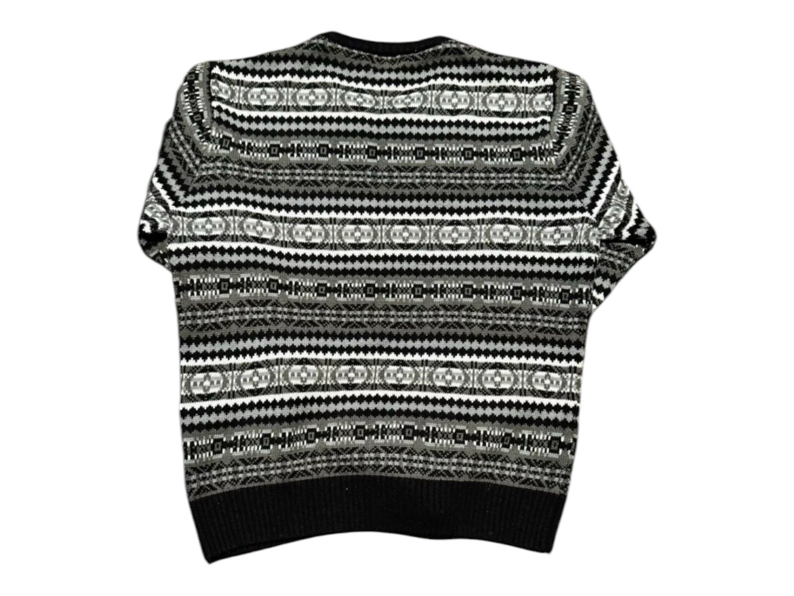 Vintage Carbon Mens Sweater L Gray Black Aztec Geometric Abstract Coogi Style image 2