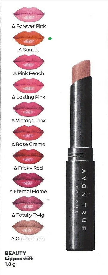 AVON TRUE COLOUR BEAUTY Lippenstift mit Satin Finish Farbe SUNSET Creme WOW Mode