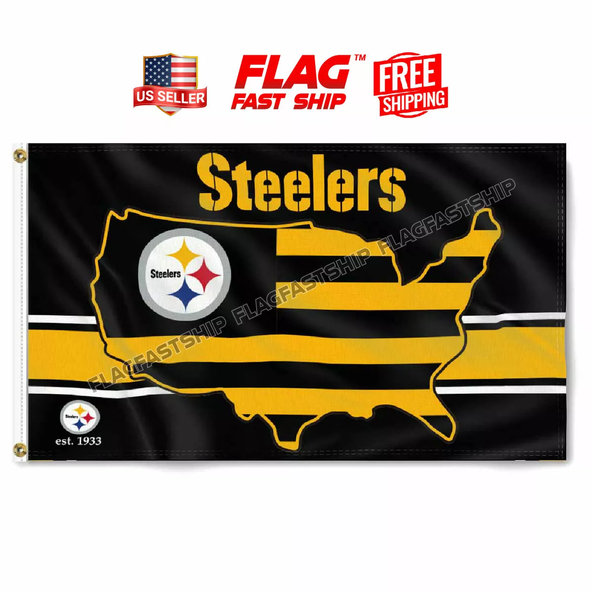 Pittsburgh Steelers Flag 3x5 ft Banner Logo NFL Football USA FAST FREE  Shipping