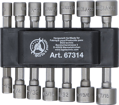 BGS 14x Akkuschrauber 1/4'' Nüsse ZOLL + METRISCH Steckschlüssel Nuß Einsatz Satz