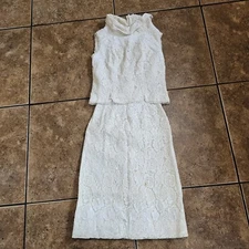40s 50s Lace Dress Junior Accent Two Piece Set Top Dress Ivory Union Made