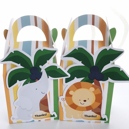 14x Animal Zoo Jungle Lolly Loot Bag Box. Party Supplies Bunting Cake Flag Lion - Picture 7 of 9