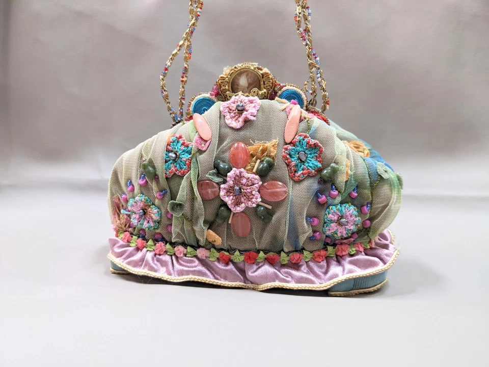 Mary Frances Bolso de Mano Cartera con Cuentas Crochet Floral Piedras Preciosas con Bolso