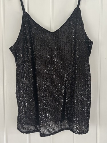 STUDIO Be YOU Womens SEQUIN BLACK GLITZ Cami Top 10 RRP £59.99 - Picture 3 of 5