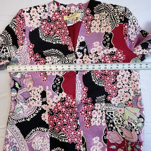 Norm Thompson Sz L Silk Jacket Floral Cherry Asian Print Bold Color Red Pink - Picture 10 of 19