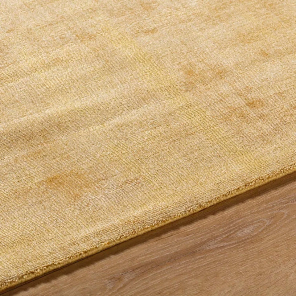 Alfombra tradicional de telar de mano alfombra de viscosa amarilla, alfombra de seda artística anudada a mano Foto 4 de 4