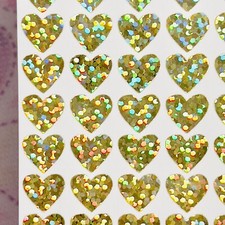 Gold Holographic Sparkle Heart Stickers - 1/4" to 4 inch