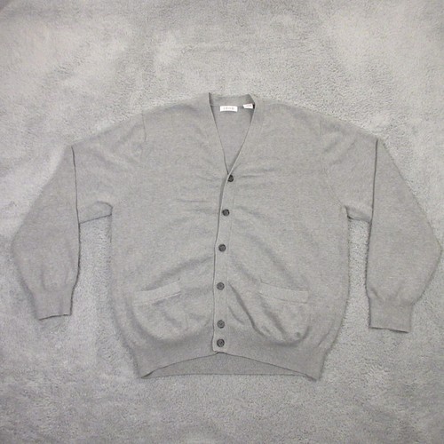 Vintage Izod Knit Cardigan Sweater Mens M V-Neck Gray Preppy Golf Acadamia - Picture 2 of 9