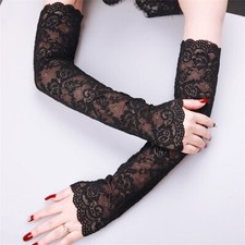 Pair of Women's Black Sheer Lace Full Length Arm Gloves