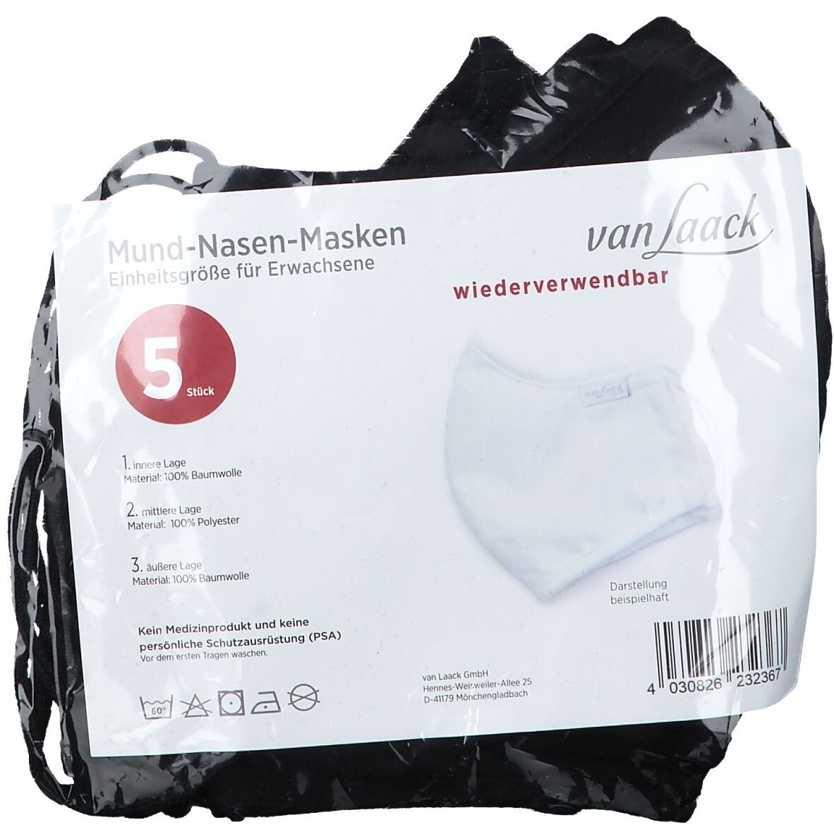 Van Laack 5x Premium Mund Nasen Maske MNM Antibakteriell
