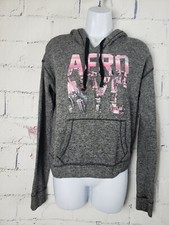 Aeropostale Sweatshirt Hoodie Pullover Gray w/ Pink Letters Medium Pouch Pocket
